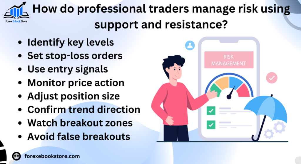 How do professional traders manage risk using support and resistance